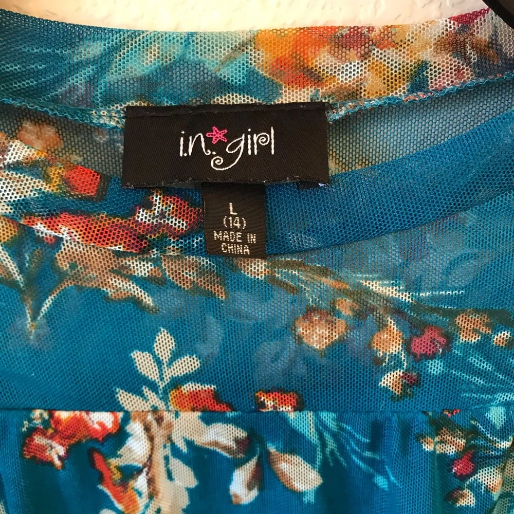 Coquette Bell Sleeve Blue Floral Top Kids Size Large 14 Cottage Fairy Girly
